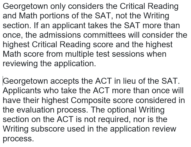 Georgetown Score Use Policy for the SAT and ACT
