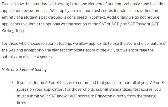 princeton 1 test optional admissions Summit Prep