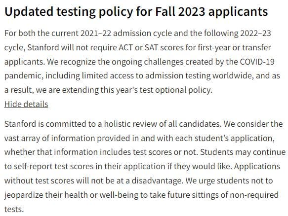 stanford test optional admissions Summit Prep