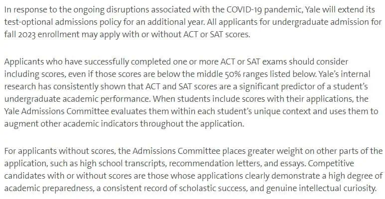 yale 1 test optional admissions Summit Prep