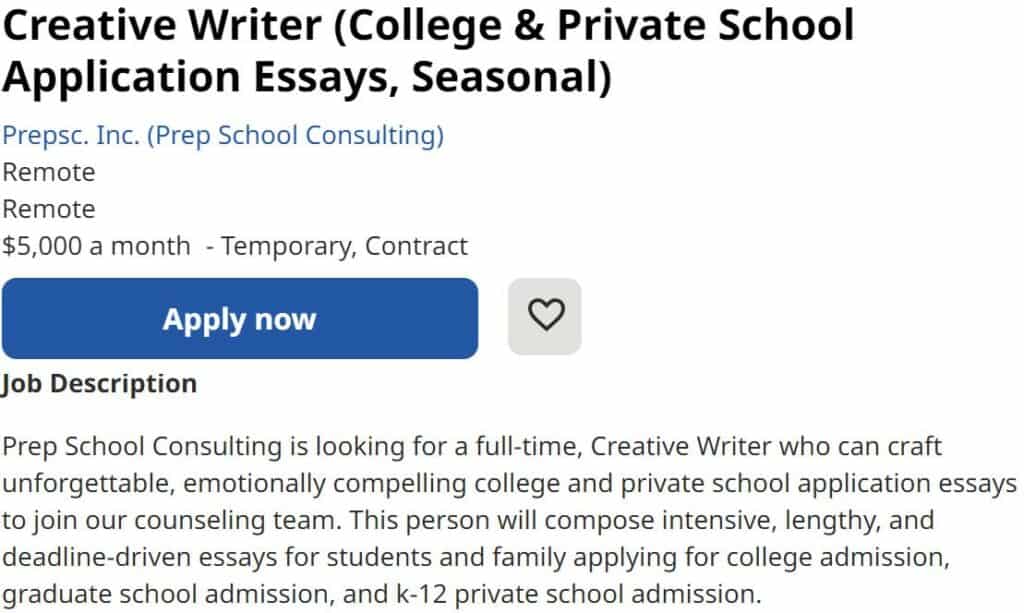 Indeed Job post for college application essay writer college essays Summit Prep